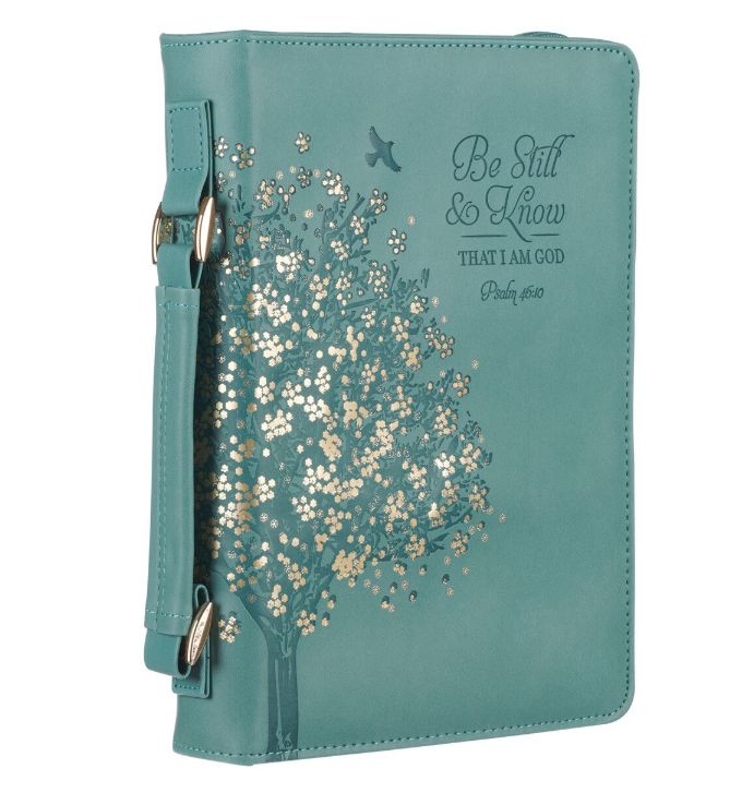 Be Still and Know Teal Faux Leather Fashion Large Bible Cover - Psalm 46:10