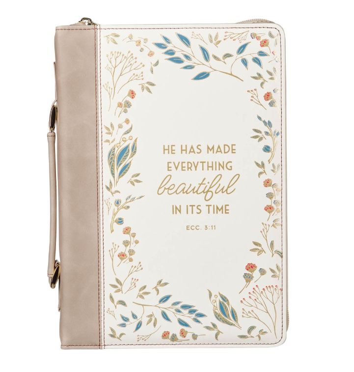 Everything Beautiful Taupe Faux Leather MD Bible Cover - Ecclesiastes 3:11