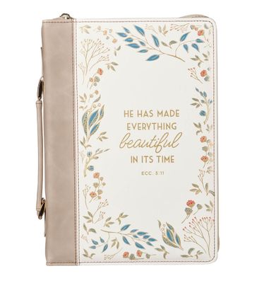 Everything Beautiful Taupe Faux Leather MD Bible Cover - Ecclesiastes 3:11