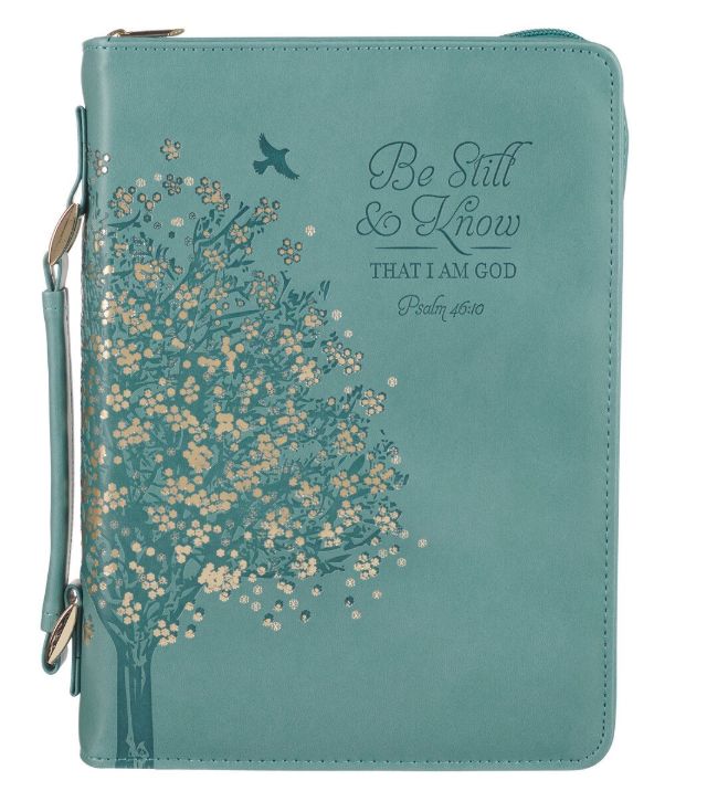 Be Still and Know Teal Faux Leather Medium Fashion Bible Cover - Psalm 46:10
