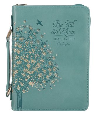 Be Still and Know Teal Faux Leather Medium Fashion Bible Cover - Psalm 46:10