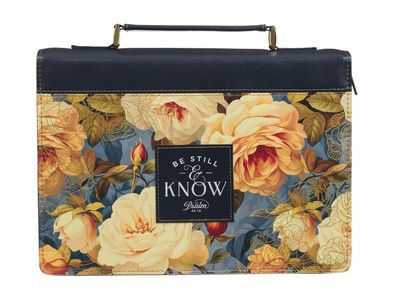 Be Still Serene Roses Blue Faux MD Leather Bible - Psalm 46:10