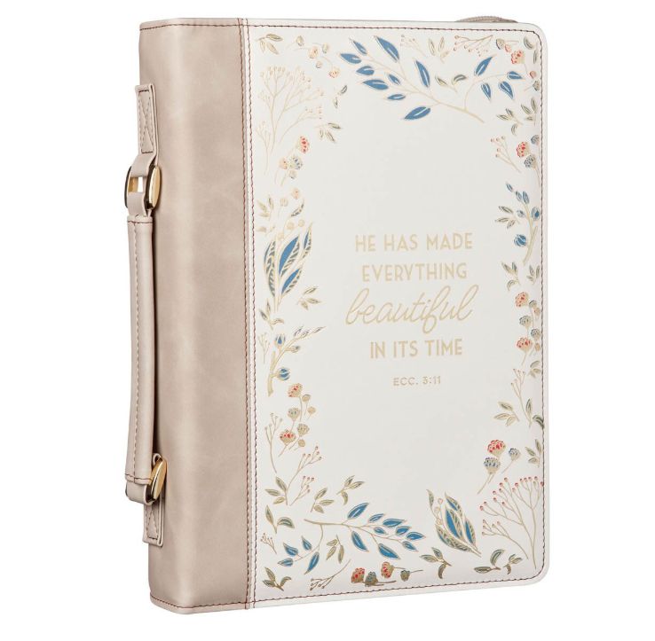 Everything Beautiful Taupe Faux Leather Bible Cover - Ecclesiastes 3:11