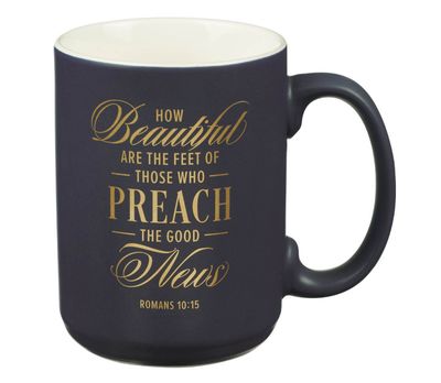 Beautiful Are the Feet Navy Ceramic Coffee Mug - Romans 10:15