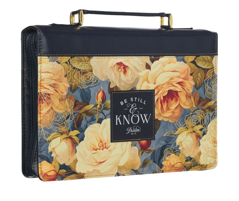 Be Still Serene Roses Blue Faux Large Leather - Psalm 46:10