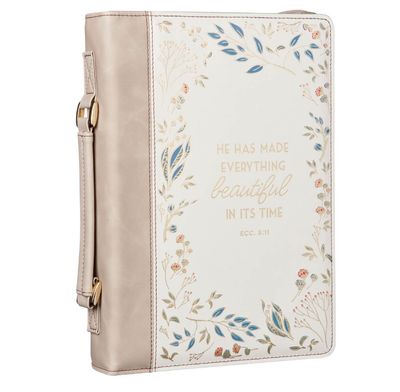 Everything Beautiful Taupe Faux Large Leather Bible Cover - Ecclesiastes 3:11