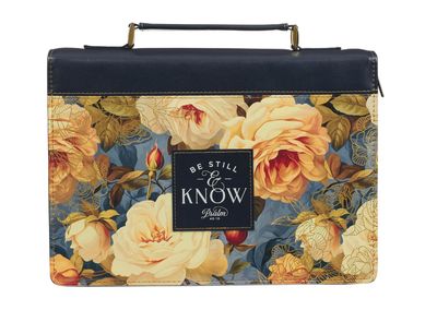 Be Still Serene Roses Blue Faux Leather XL Bible Cover - Psalm 46:10