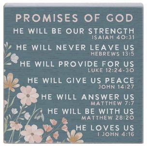 Promises Of God Blue Faith Tabletop Block Sign Decor