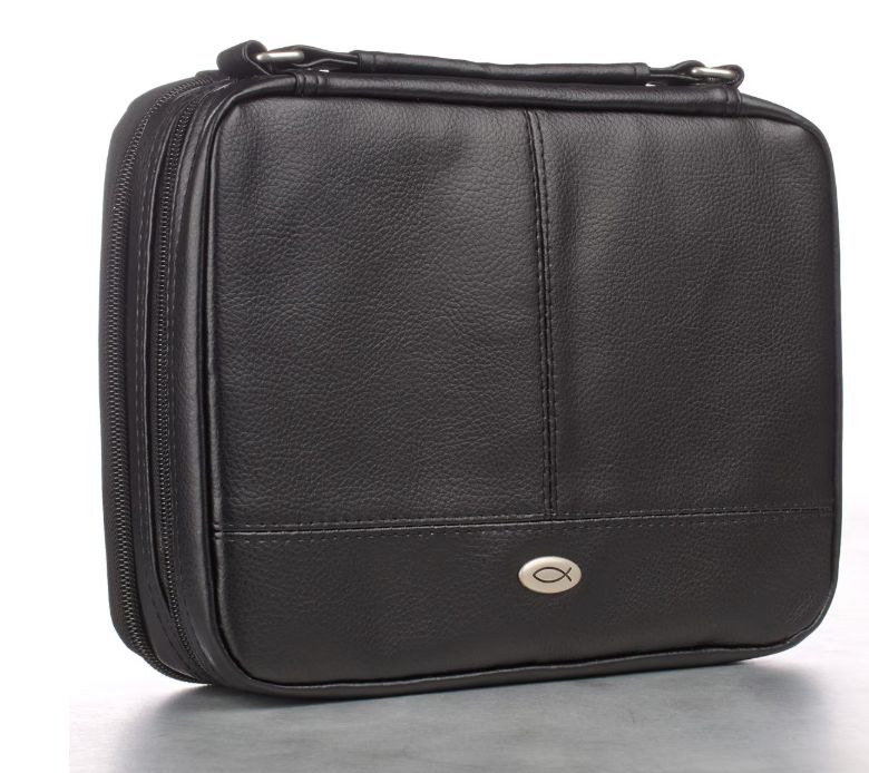 Two-fold Black Faux Medium Leather Organizer Bible Cover