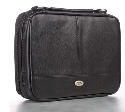 Two-fold Black Faux Medium Leather Organizer Bible Cover
