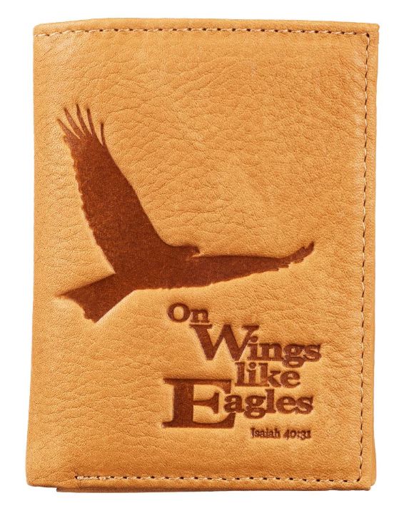 Wings Like Eagles Camel Tan Full Grain Leather Trifold Wallet