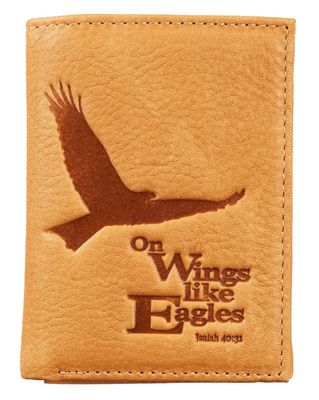 Wings Like Eagles Camel Tan Full Grain Leather Trifold Wallet
