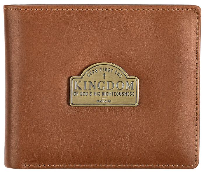 Seek First the Kingdom Saddle Tan Genuine Leather Wallet - Matthew 6:33