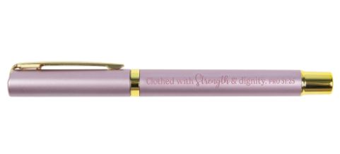 Clothed with Strength and Dignity - Pro 31:25 - Pearl Scripture Pen - Pink