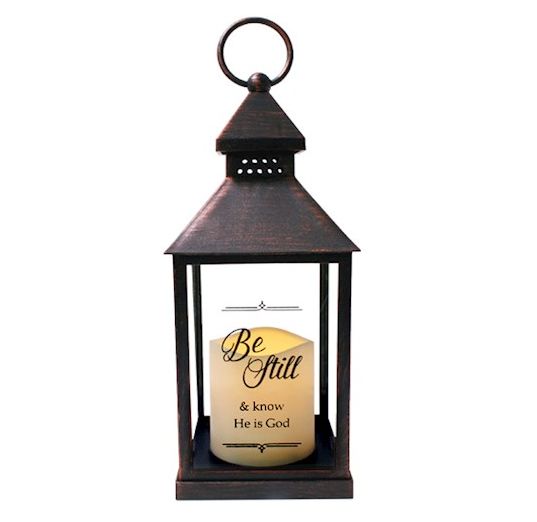 BE STILL LANTERN LED  BROWN