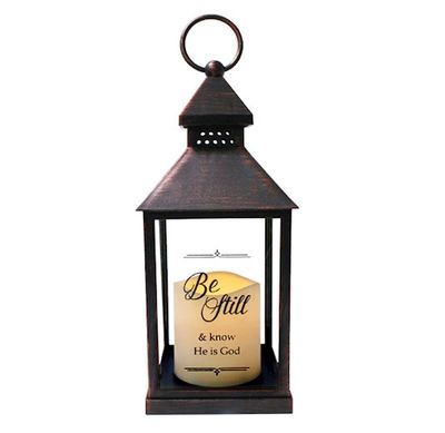 BE STILL LANTERN LED  BROWN