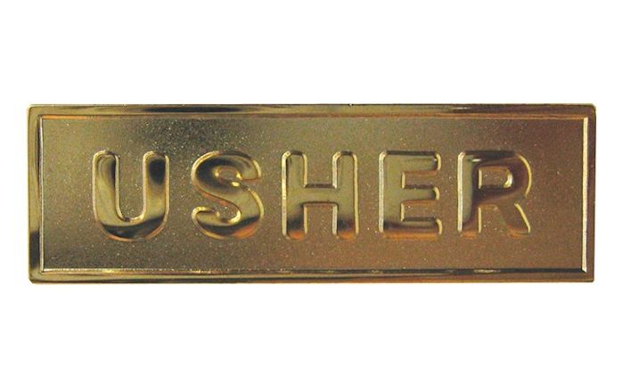 Usher Badge Magnetic Brass  5/8 X 2-1/8