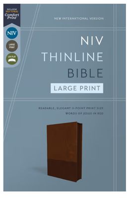 NIV, Thinline Bible, Large Print, Leathersoft, Brown, Zippered, Red Letter, Comfort Print