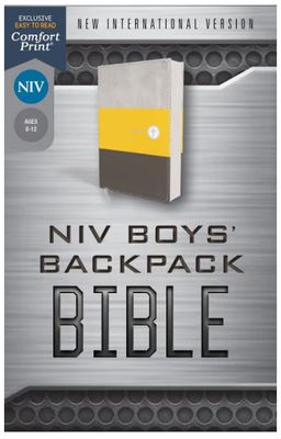 NIV, Boys' Backpack Bible: Compact, Leathersoft, Yellow/Gray, Red Letter Edition, Comfort Print