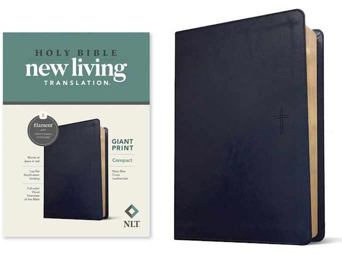 NLT Compact Giant Print Bible, Filament Enabled Leatherlike, Navy Blue Cross, Red Letter
