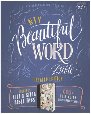 NIV Beautiful Word Bible Updated Edition Peel Stick Bible Tabs Cloth Over Board Multi Color Floral Red Letter Comfort Print