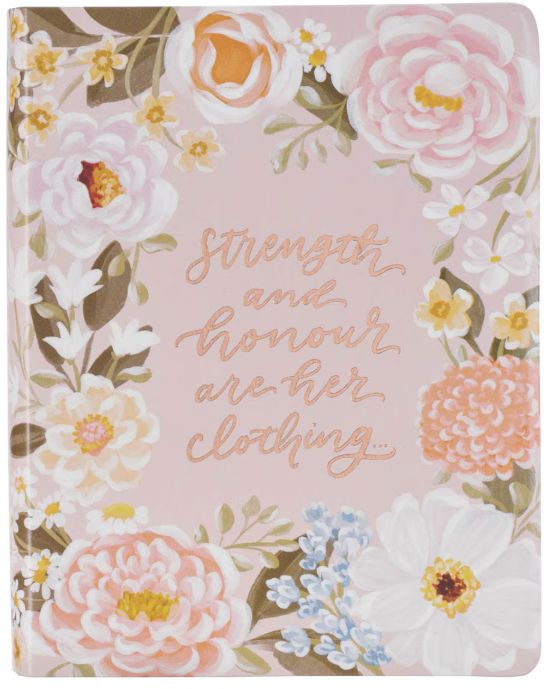 Peach Floral Margo Collection Faux Leather King James Version Note-taking Bible - Proverbs 31:25