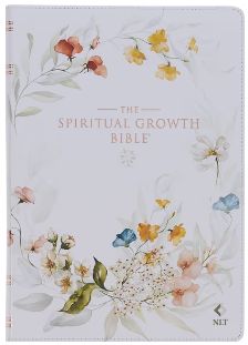 The Spiritual Growth Bible, Study Bible, NLT - New Living Translation Holy Bible, Faux Leather, White Printed Floral