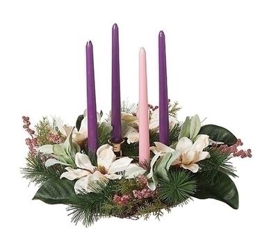 16"DIA MAGNOLIA CHRISTMAS TABLE WREATH CANDLE HOLDER
