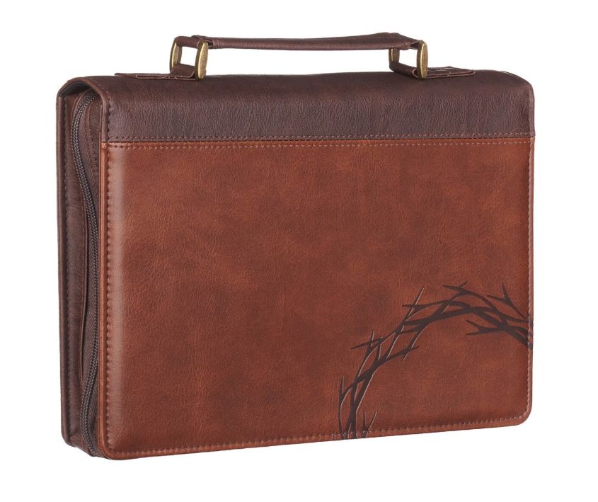 Crown of Thorns Brown Faux Leather Large Classic Bible Cover - Isaiah 53:3