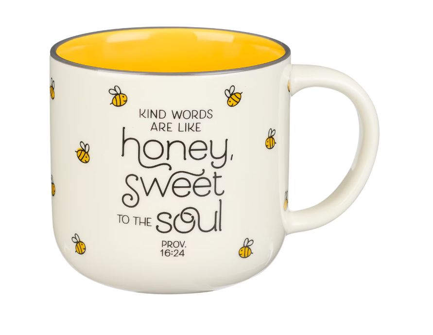 Honey Bee White and Yellow Ceramic Coffee Mug - Proverbs 16:24