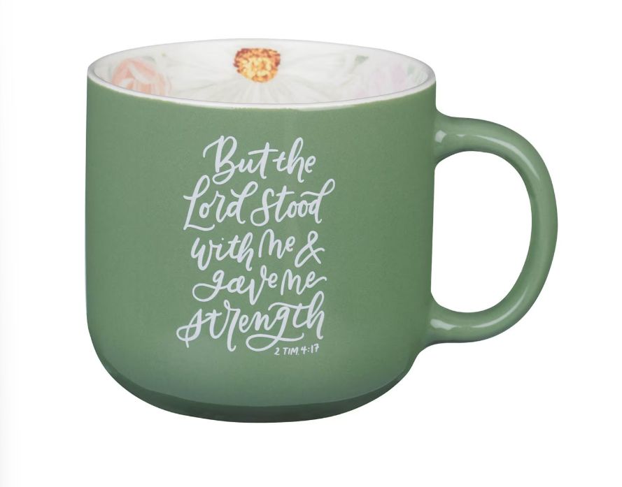 The Lord Stood with Me Sage Green Floral Ceramic Coffee Mug – 2 Timothy 4:17