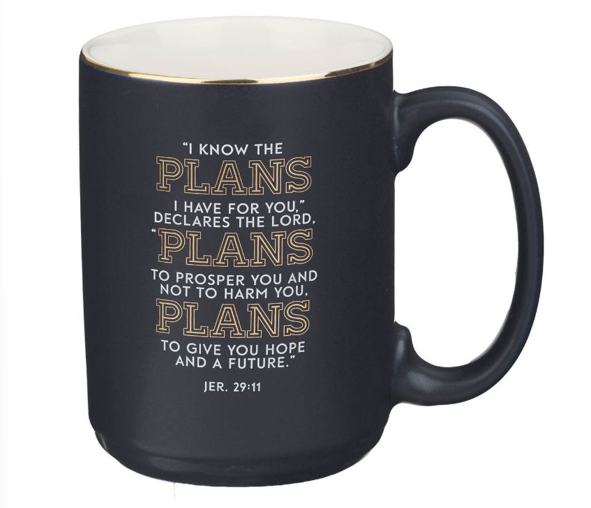 The Plans Modern Blue Grid Ceramic Coffee Mug - Jeremiah 29:11