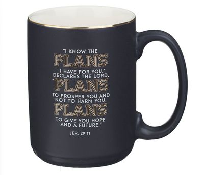 The Plans Modern Blue Grid Ceramic Coffee Mug - Jeremiah 29:11