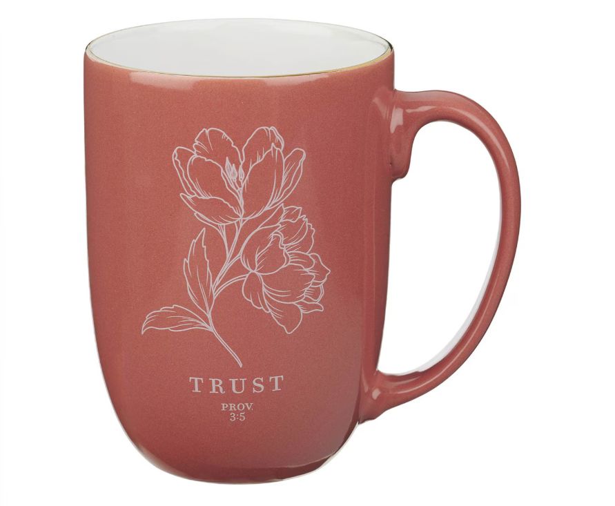Trust Coral Rose Floral Ceramic Coffee Mug - Proverbs 3:5