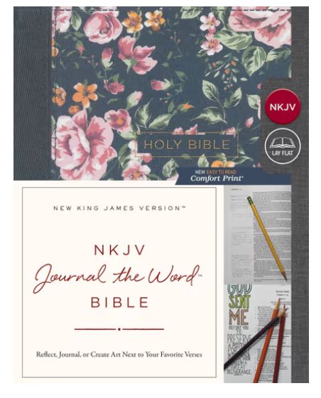 NKJV, Journal the Word Bible, Cloth Over Board, Gray Floral, Red Letter Edition, Comfort Print