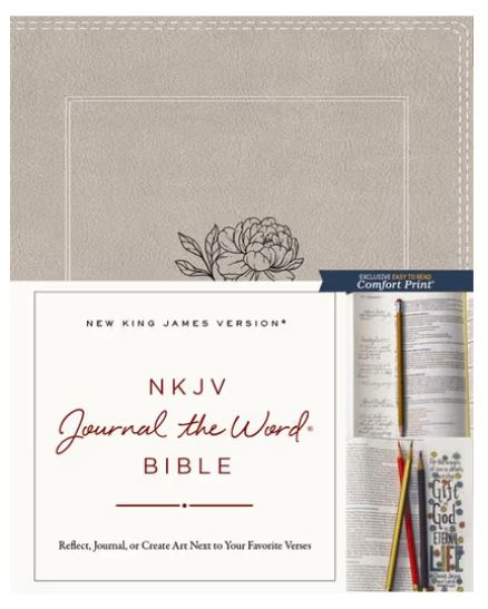 NKJV, Journal the Word Bible Reflect, Journal or Create Art Next to Your Favorite Verses (Stone Leathersoft Over Board, Red Letter, Comfort Print)