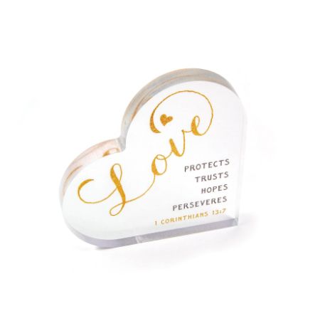 Love Acrylic Heart Plaque – 1 Corinthians 13:7