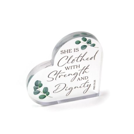 Strength and Dignity Acrylic Heart Plaque – Pro 31:25