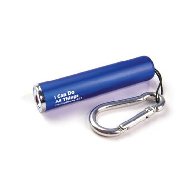 I Can Do All Things – Blue 1 LED Pull String Flashlight with Carabiner