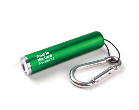 Trust in the Lord – Green 1 LED Pull String Flashlight with Carabiner