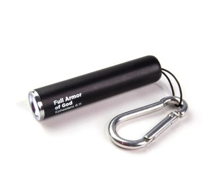 Full Armor of God – Black 1 LED Pull String Flashlight with Carabiner