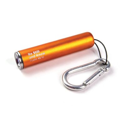 Be Still and Know – Orange 1 LED Pull String Flashlight with Carabiner