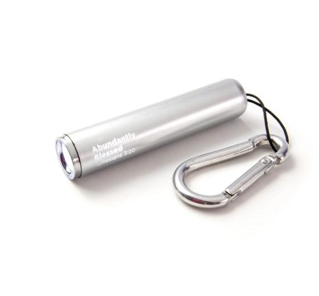 Abundantly Blessed – Silver 1 LED Pull String Flashlight with Carabiner