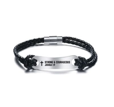 Identified in Christ ID Bracelet Black Cord – Strong and Courageous, Joshua 1:9