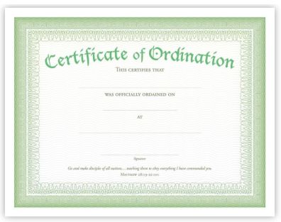 Ordination Certificate - Premium, Green Foil Embossed
