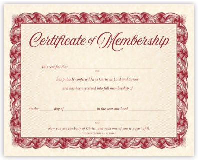 Certificates – Certificate of Membership – 1 Cor 12:27 (NIV) – 8x10