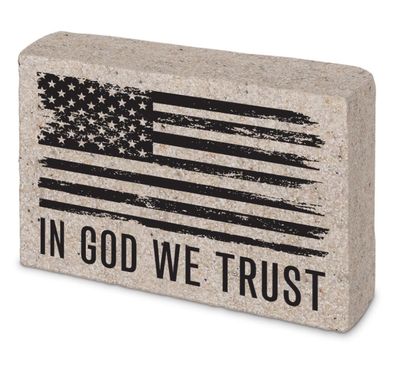 Plaque Block Cast Stone in God We Trust