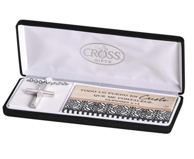 Todo Lo Puedo En Cristo Que Me Fortalece. Filipenses 4:13. Necklace Bevel Cross Spanish 24L