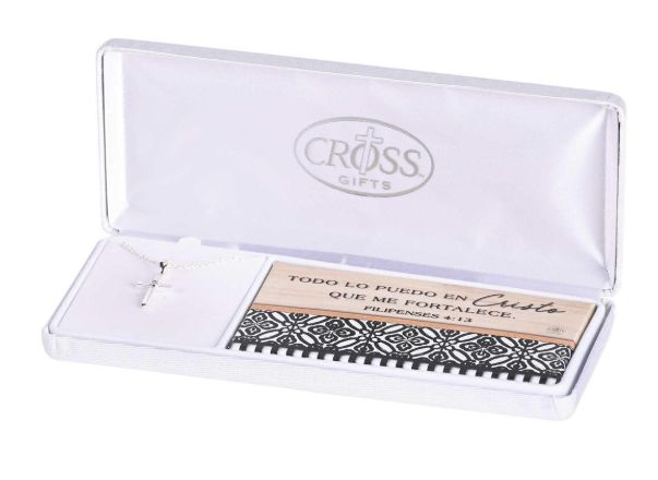 Todo Lo Puedo En Cristo Que Me Fortalece. Filipenses 4:13 Necklace Thin Box Cross Spanish 18L