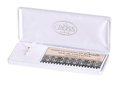 Todo Lo Puedo En Cristo Que Me Fortalece. Filipenses 4:13 Necklace Thin Box Cross Spanish 18L